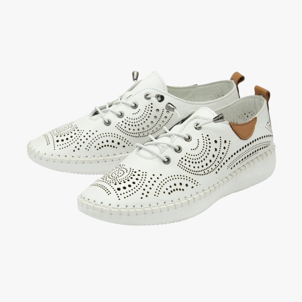 Tassia White Leather Lace-Up Shoes with Cut-Out Detail