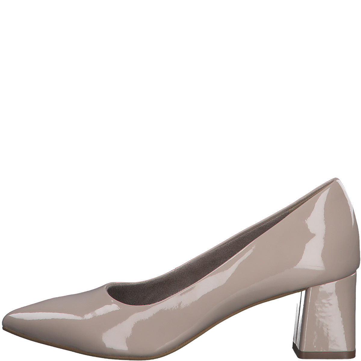 Pointed Toe Heel in Nude Patent