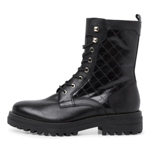 Front view of the Tamaris Around Town Lace-Up Black Combat Boots.