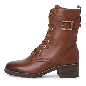 Front view of the Tamaris Hot Heels Lace-Up Cognac Leather Boots.