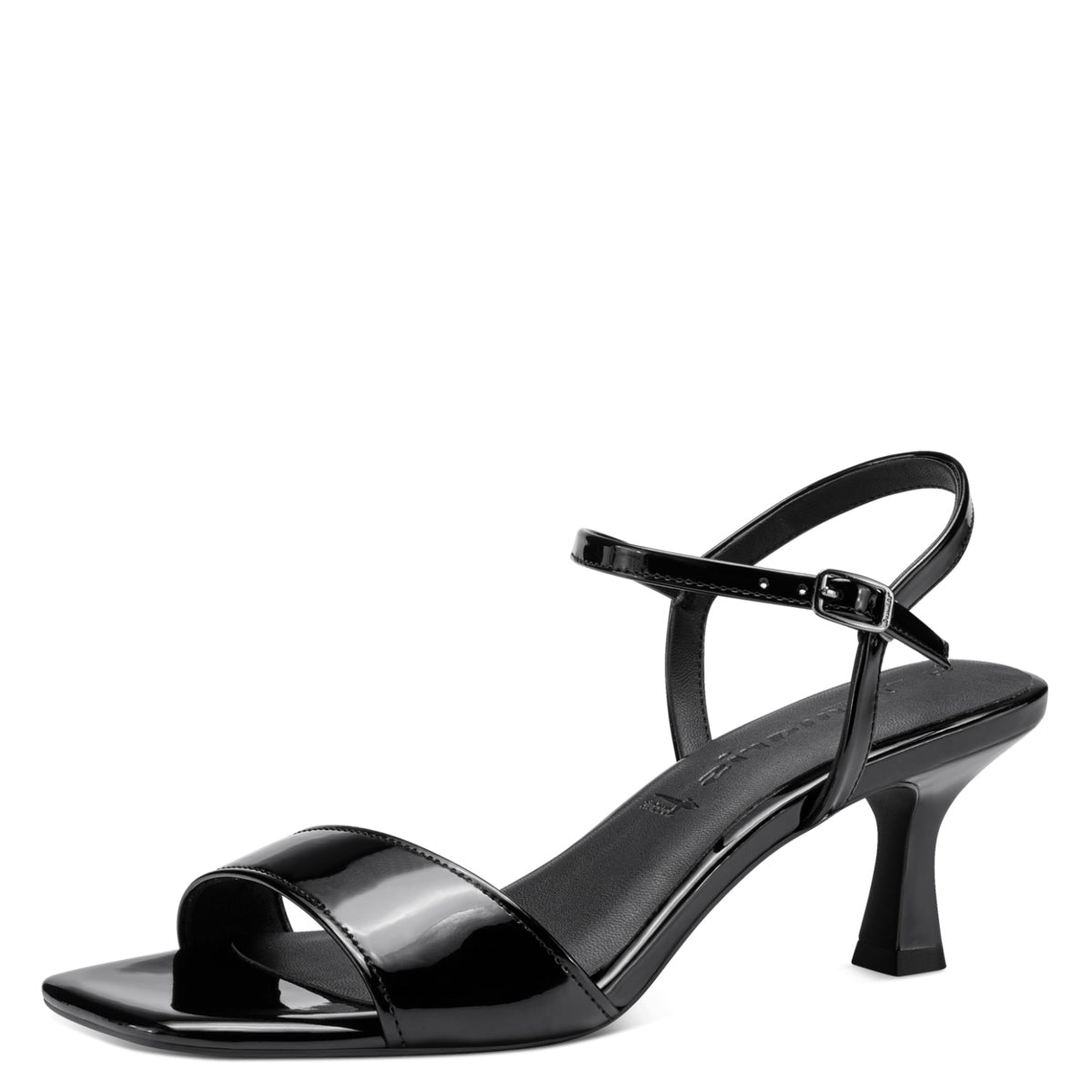 Sleek and Sassy Black Patent Low Heel Sandals