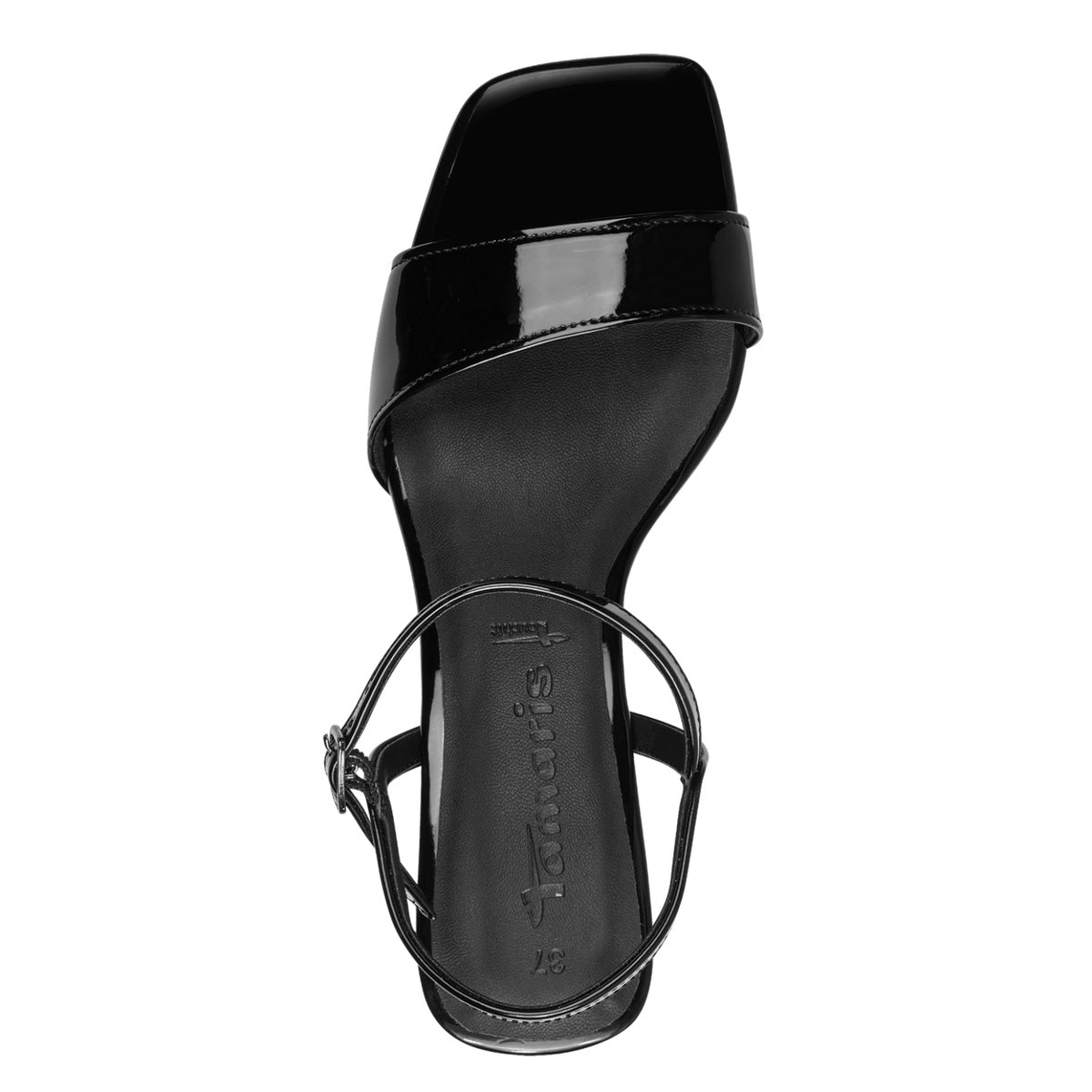 Sleek and Sassy Black Patent Low Heel Sandals