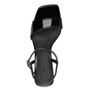 Sleek and Sassy Black Patent Low Heel Sandals