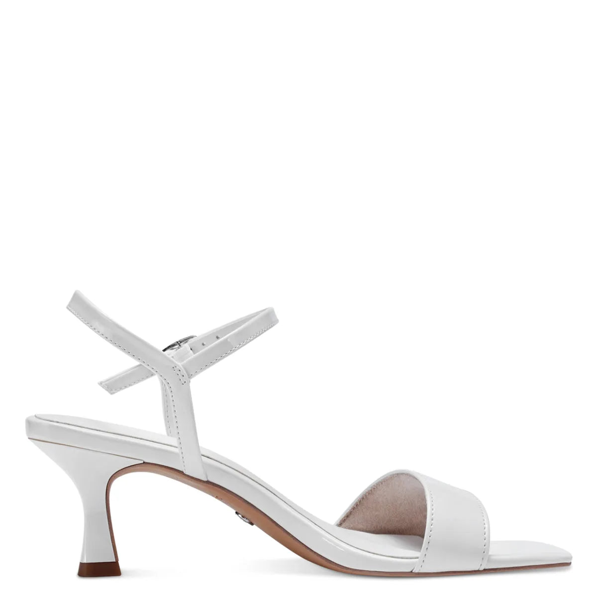 Tamaris White Patent Square Toe Sandal – Sculpted Heel & Comfort - Leavys Shoes