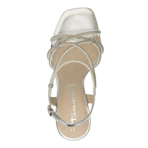 Silver Diamante Square Toe Heeled Sandals for Weddingwear