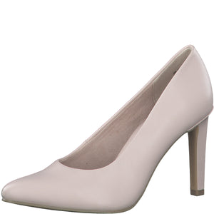Angled perspective of the Blissful Light Pink Court Shoe by Marco Tozzi.