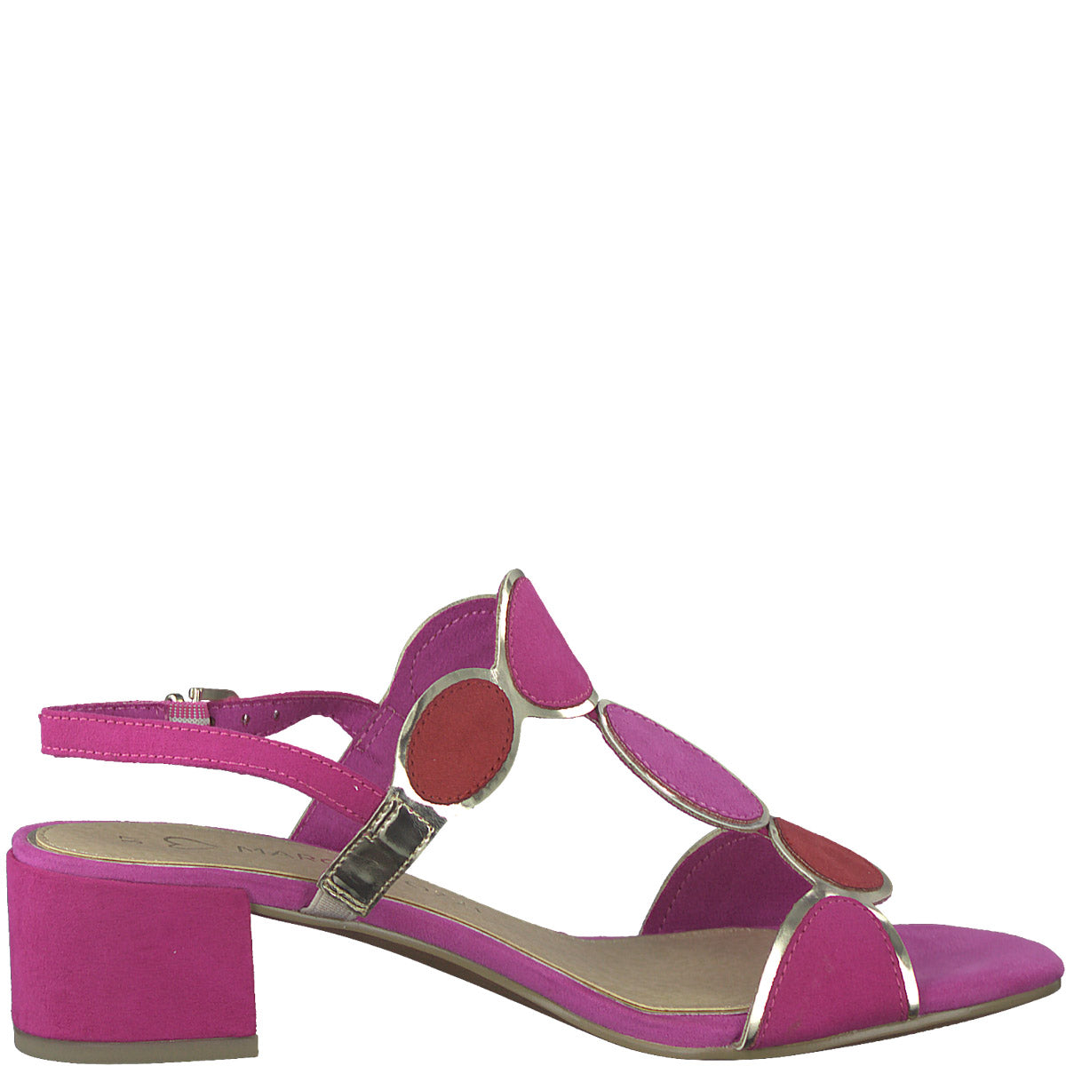 Party-Ready Red/Pink Low Heel Sandals