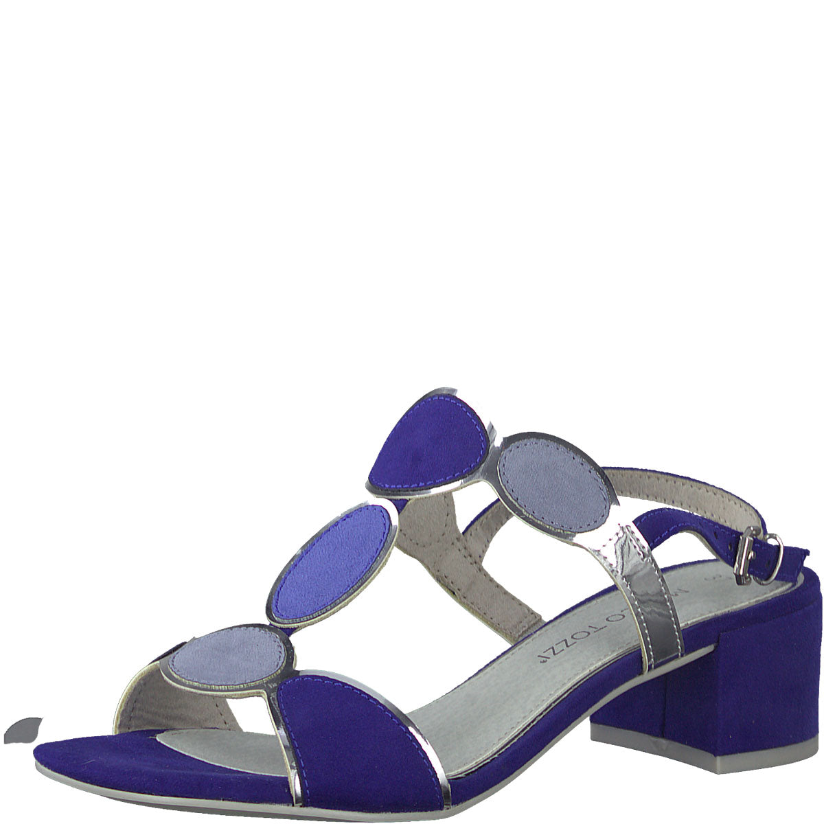 Party-Ready Blue Multi-Toned Low Heel Sandals
