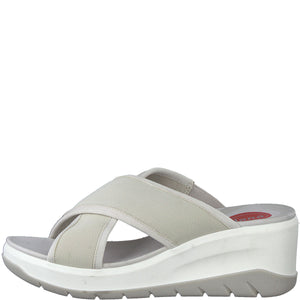 Grey Textile Summer Mule  Sandals with Wedge Heel