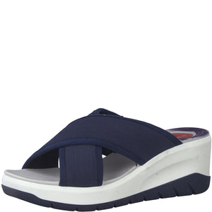Navy Textile Summer Mule  Sandals with Wedge Heel