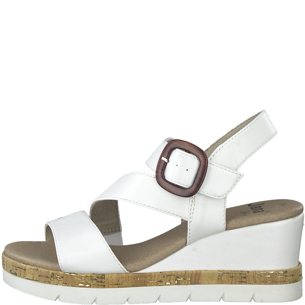 White Wedge Strappy Sandals with Cork Trim for Summer Leavys Shoes