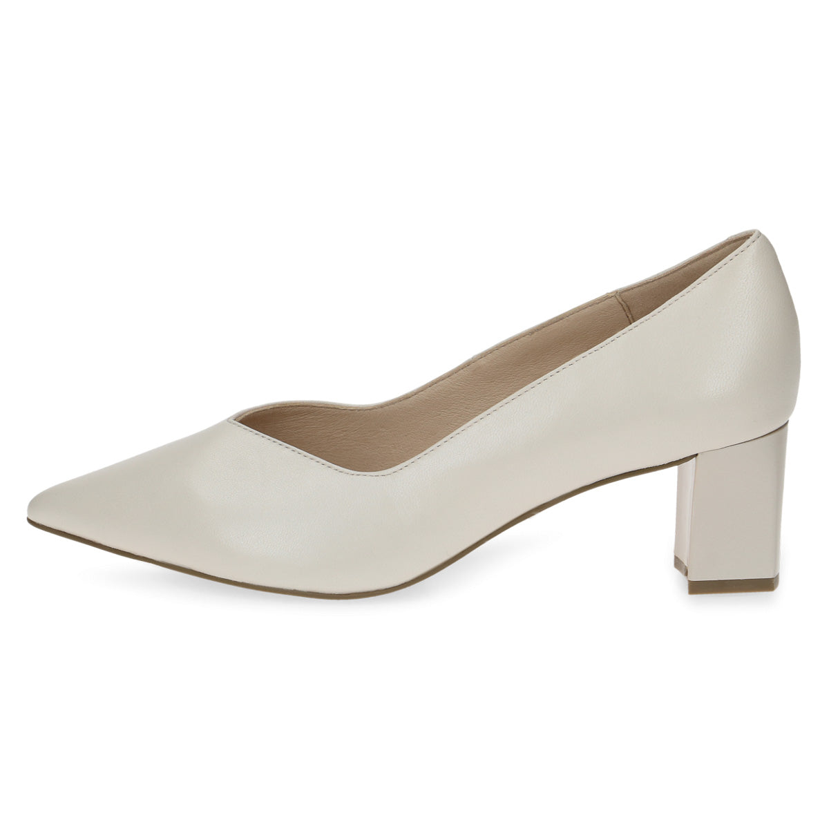 Cream Block Heel with a Pointed Toe