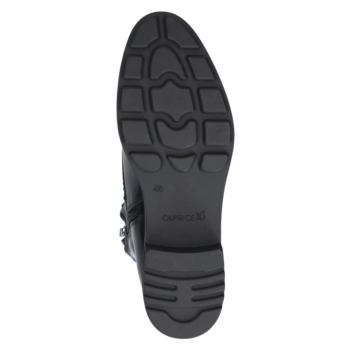Image of the sturdy sole and heel of the Caprice Black Leather Boots.