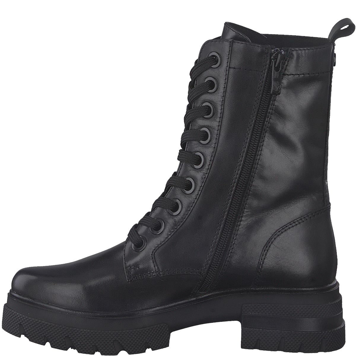 Black Lace-Up Combat Boots: Caprice - Stylish with Innovative Grip Technology