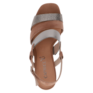 Top view showcasing the square toe of Caprice's leather sandal.