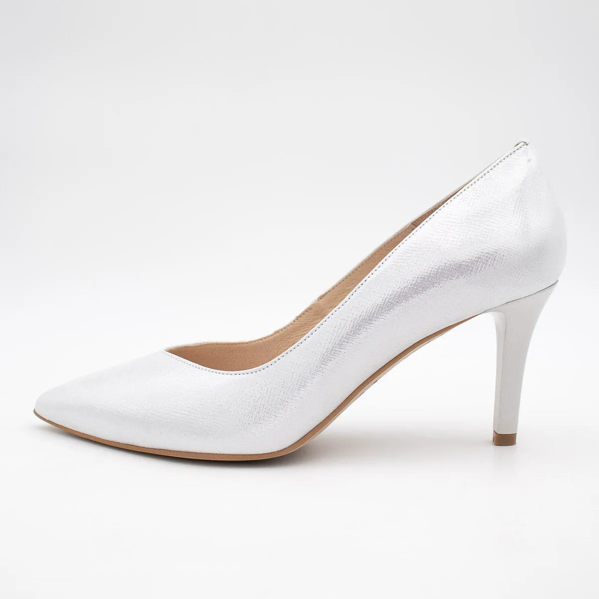 Emis Silver Metallic Leather Court Heels - Leavys Shoes