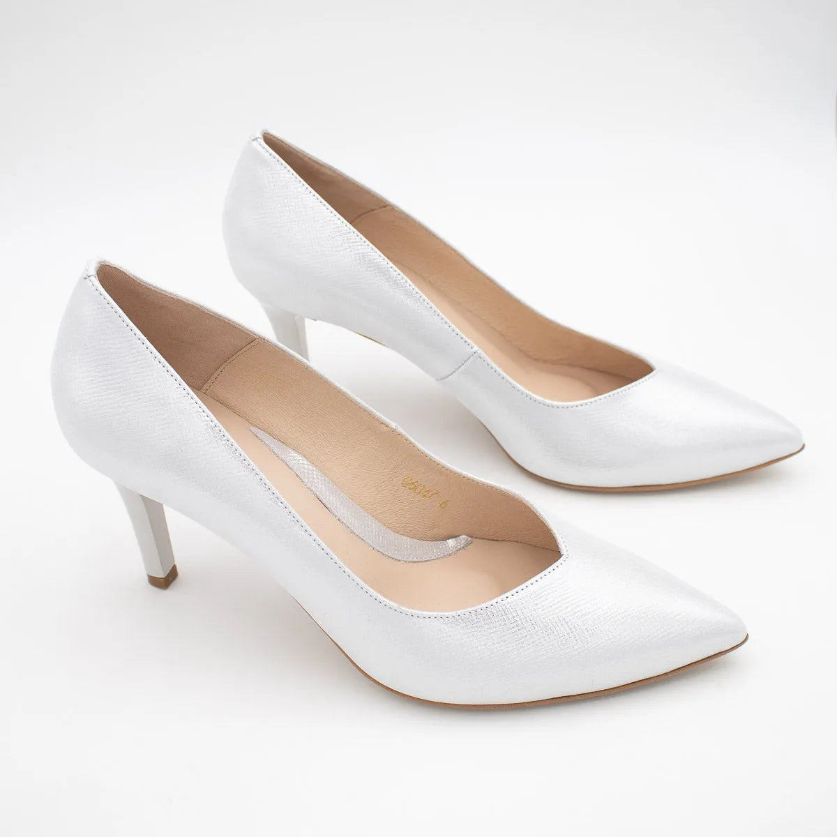 Emis Silver Metallic Leather Court Heels - Leavys Shoes