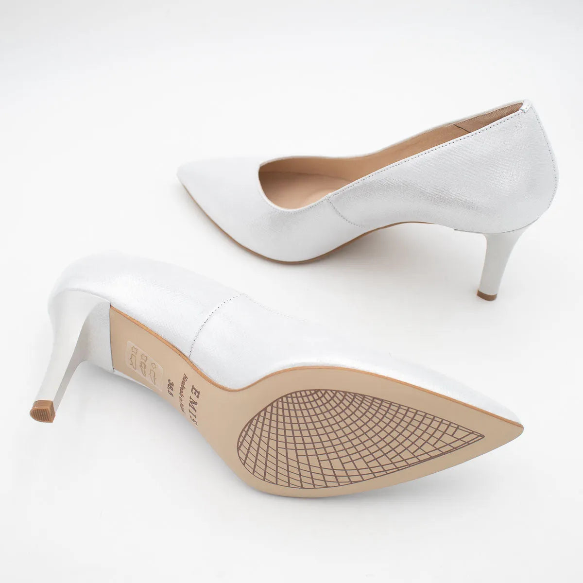 Emis Silver Metallic Leather Court Heels - Leavys Shoes