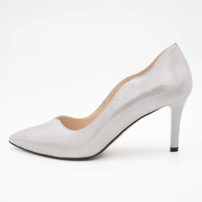 Emis Silver Leather Court Heels with Mid Heel - Leavys Shoes