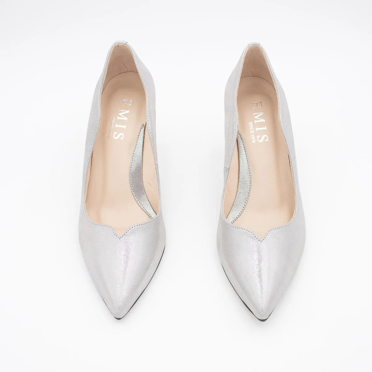 Emis Silver Leather Court Heels with Mid Heel - Leavys Shoes