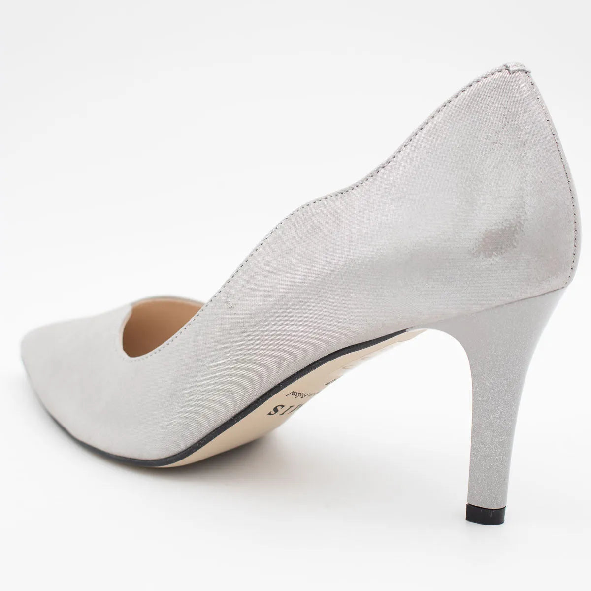 Emis Silver Leather Court Heels with Mid Heel - Leavys Shoes