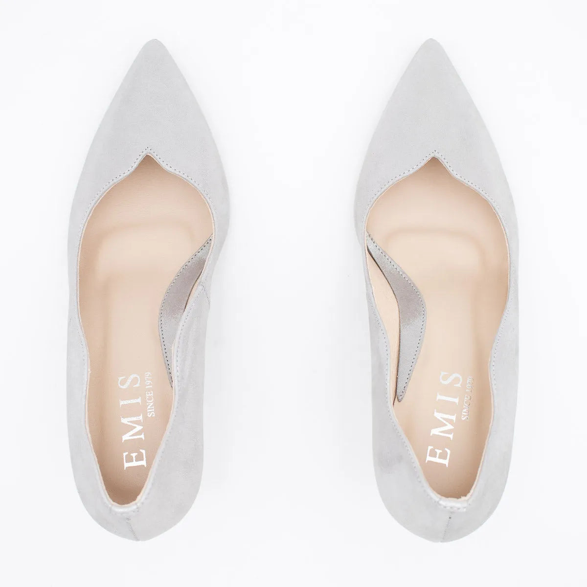 Emis Silver Leather Court Heels with Mid Heel - Leavys Shoes