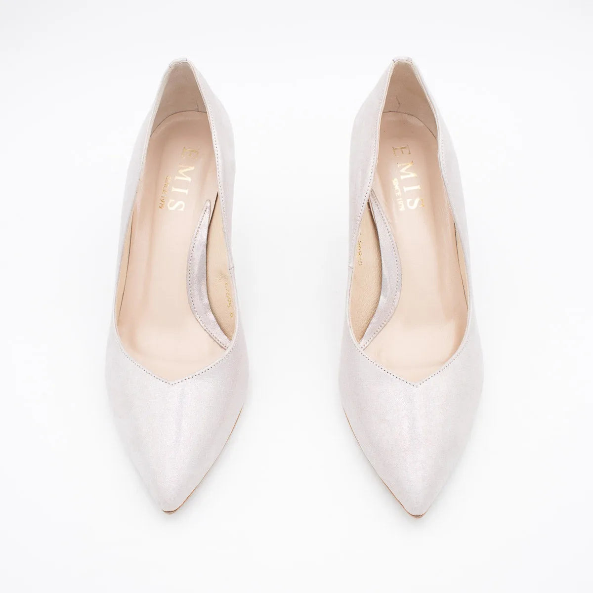 EMIS Silver Shimmer Leather Heel with Pointed Toe - Leavys Shoes