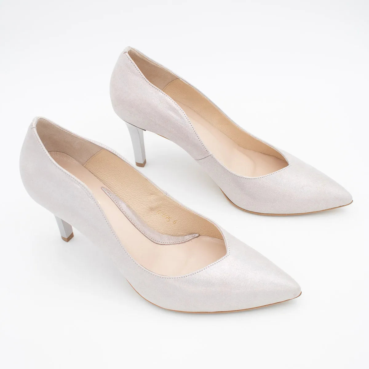 EMIS Silver Shimmer Leather Heel with Pointed Toe - Leavys Shoes