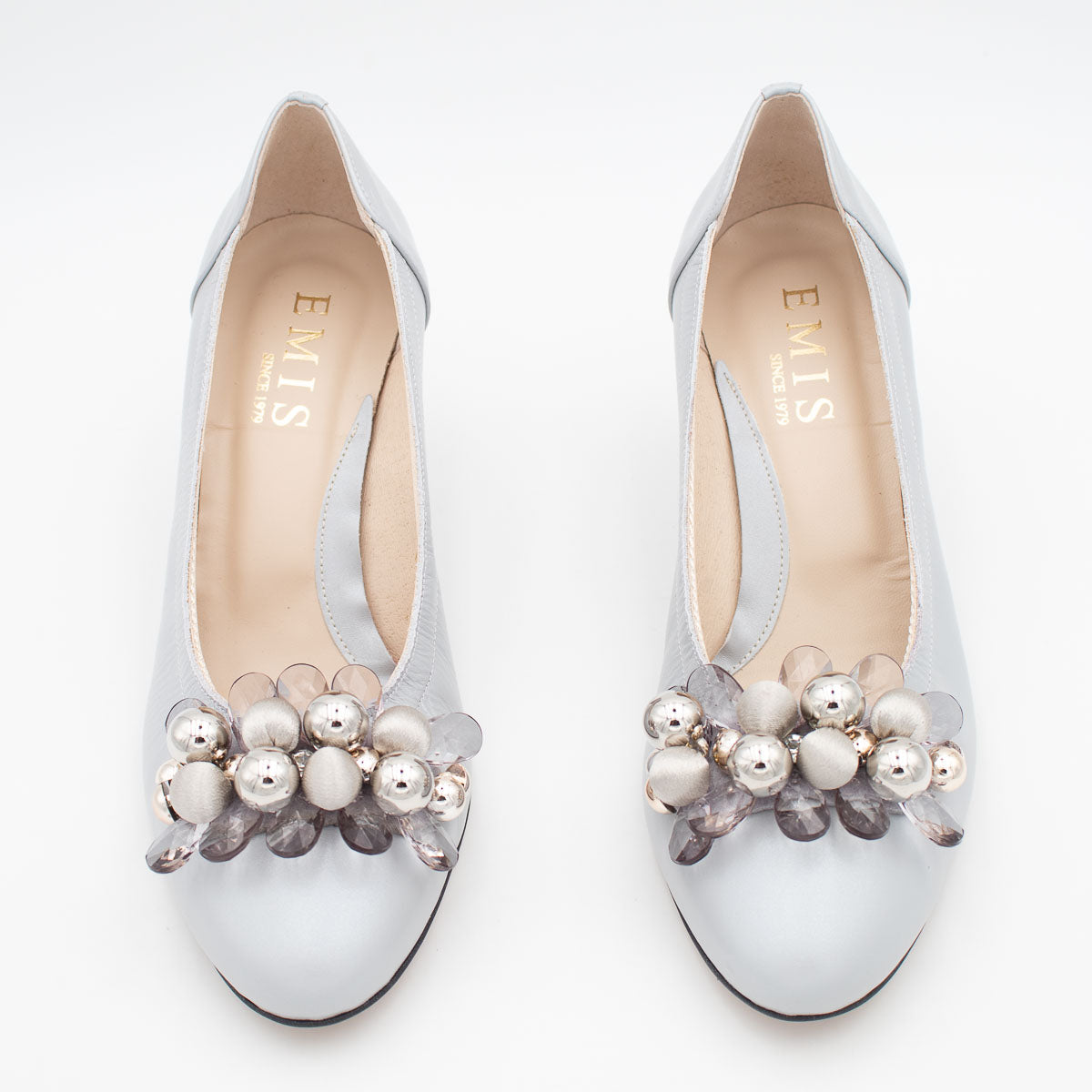 Classic Grey Heels with Glamorous Pearl Accents