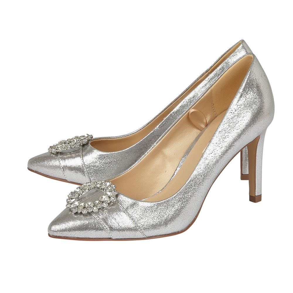 Silver Radiance Pointed Toe Court Shoes | Lotus
