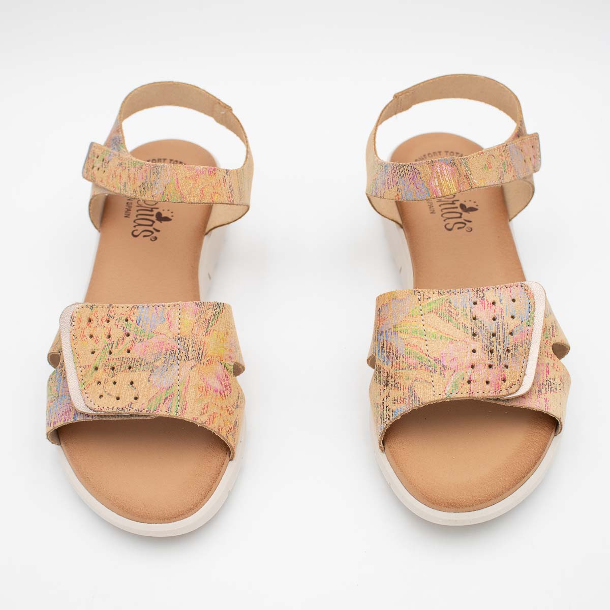 Velcro Strap Summer Sandals in Beige Multi