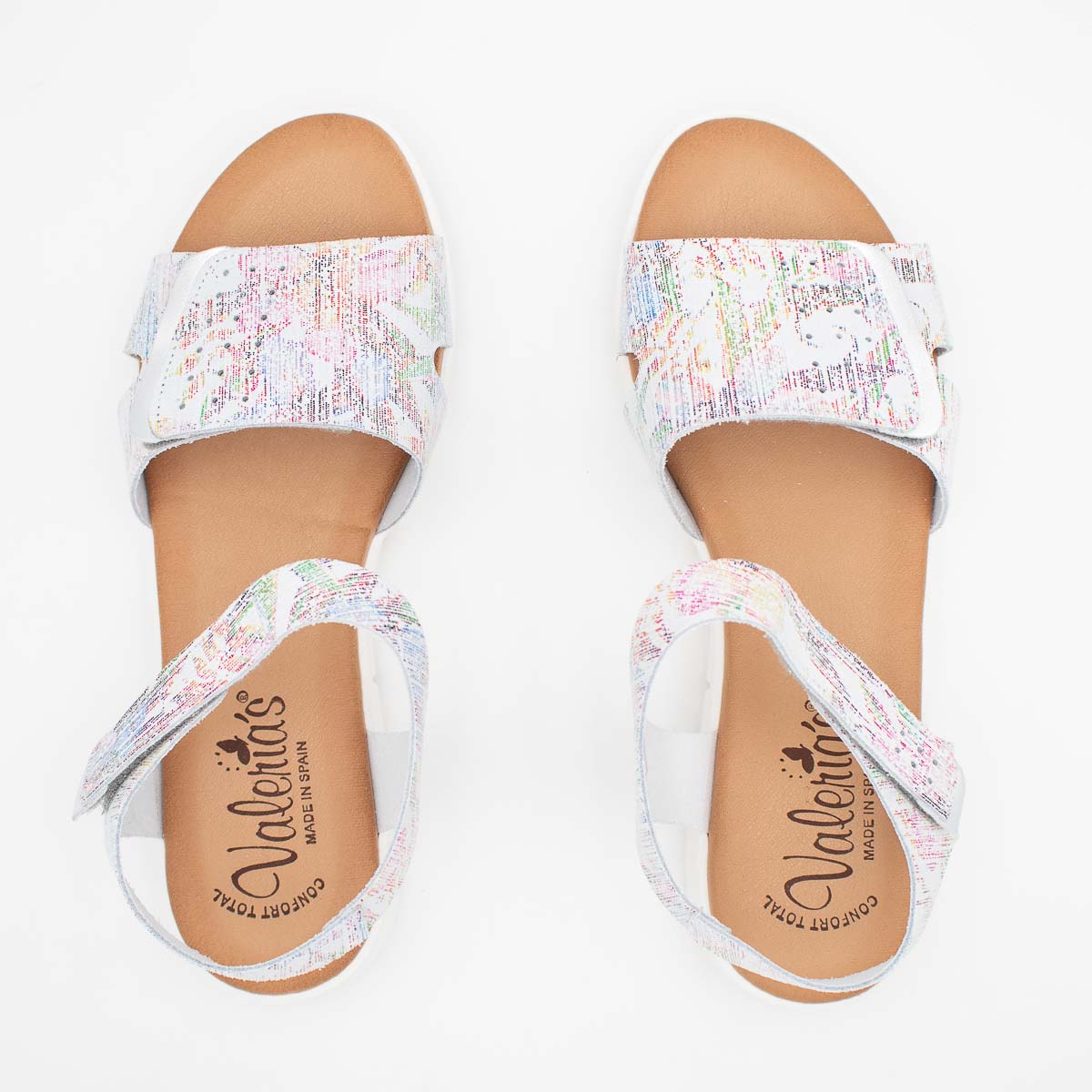 Velcro Strap Summer Sandals in White Multi