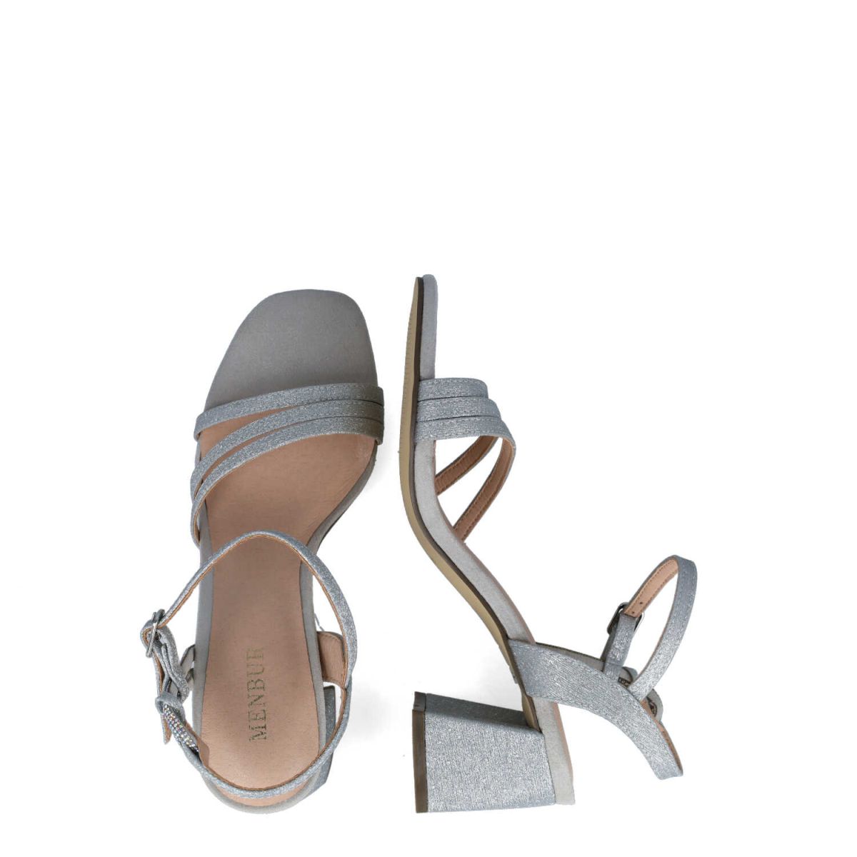 Timeless Silver Square Toe Block Heel Sandals