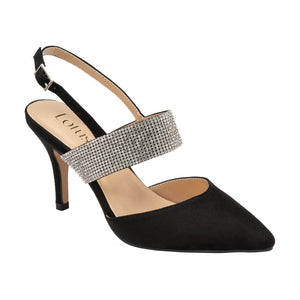 Diamonds in the Dark Black Slingback Court Shoes with Diamantes