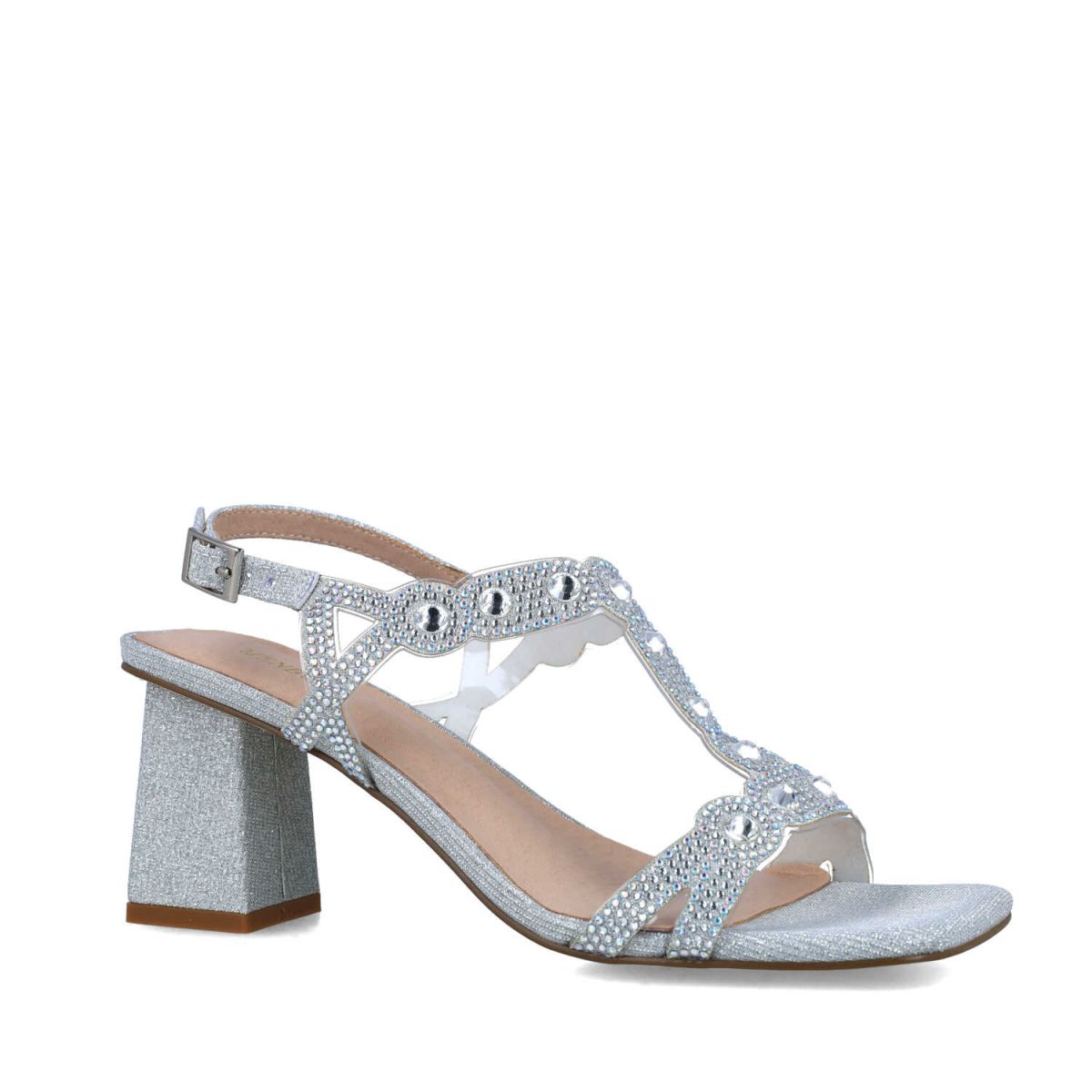 Glittery Sparkle Silver Block Heel Occasion Sandals