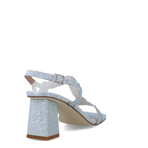 Glittery Sparkle Silver Block Heel Occasion Sandals