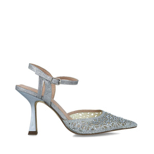 Glittery Rhinestone Embellished Silver Pointed Evening Sandals