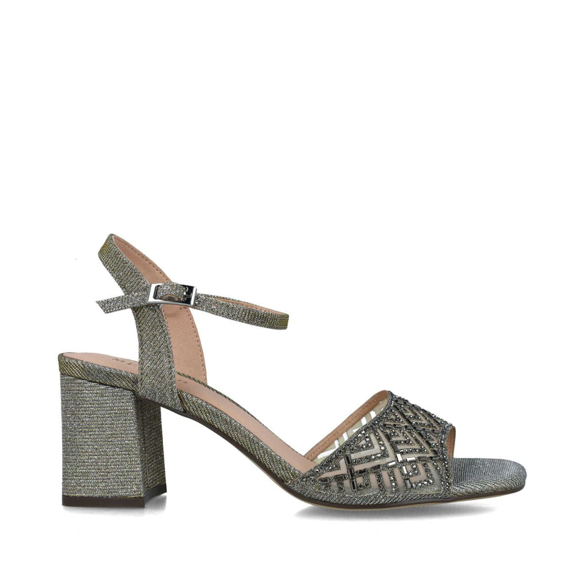 Sleek Deep Grey Block Heeled Sandals