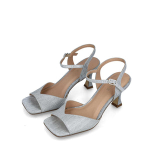 City Chic Mid-Heel Square Toe Silver Sandals