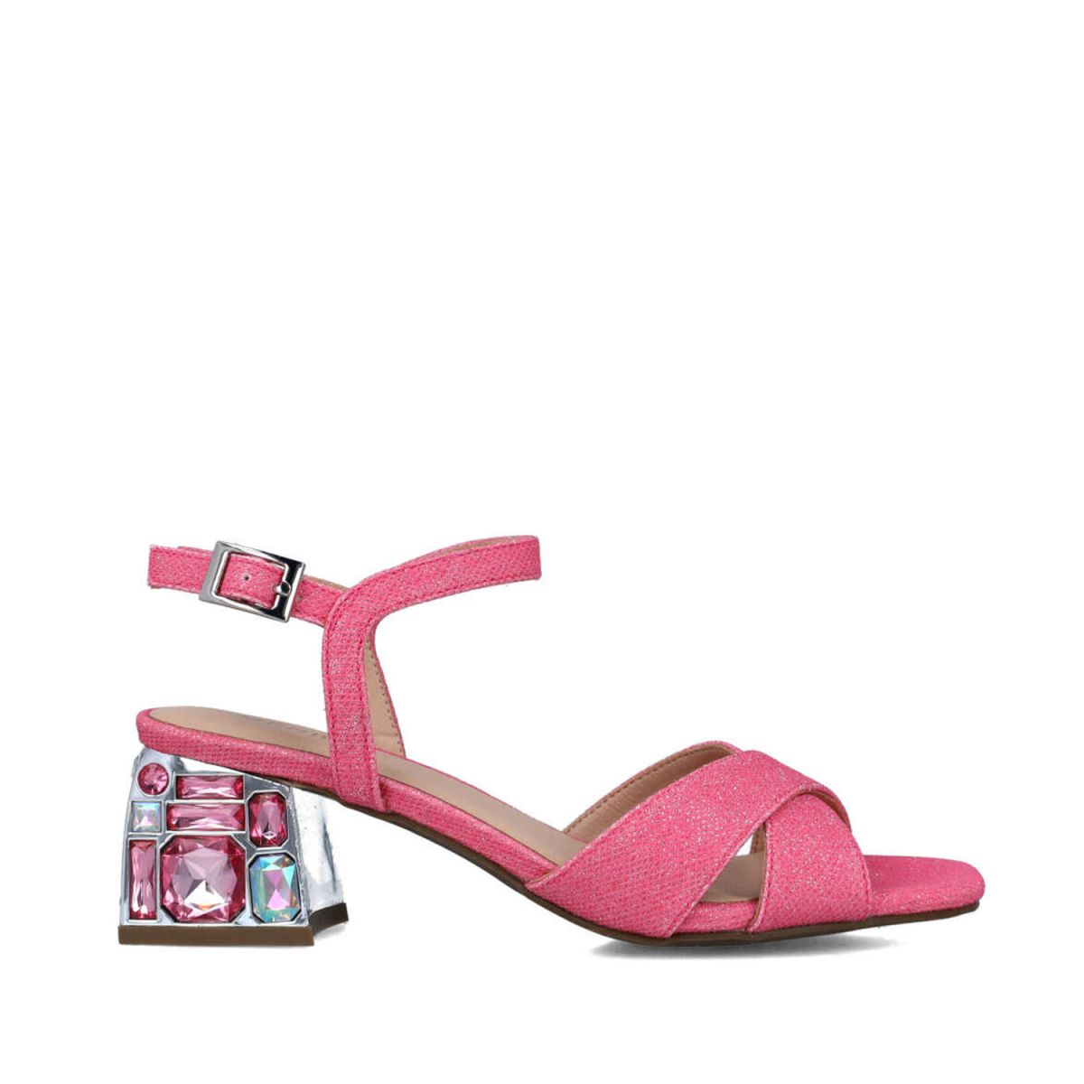 Jewel Box Gem Covered Block Heel Pink Sandals
