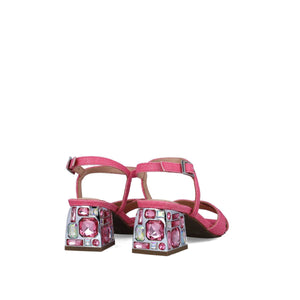Jewel Box Gem Covered Block Heel Pink Sandals