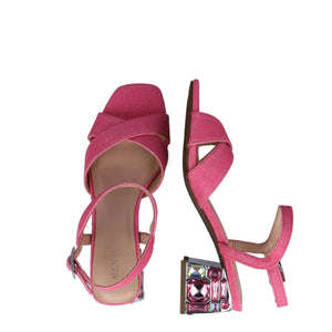 Jewel Box Gem Covered Block Heel Pink Sandals