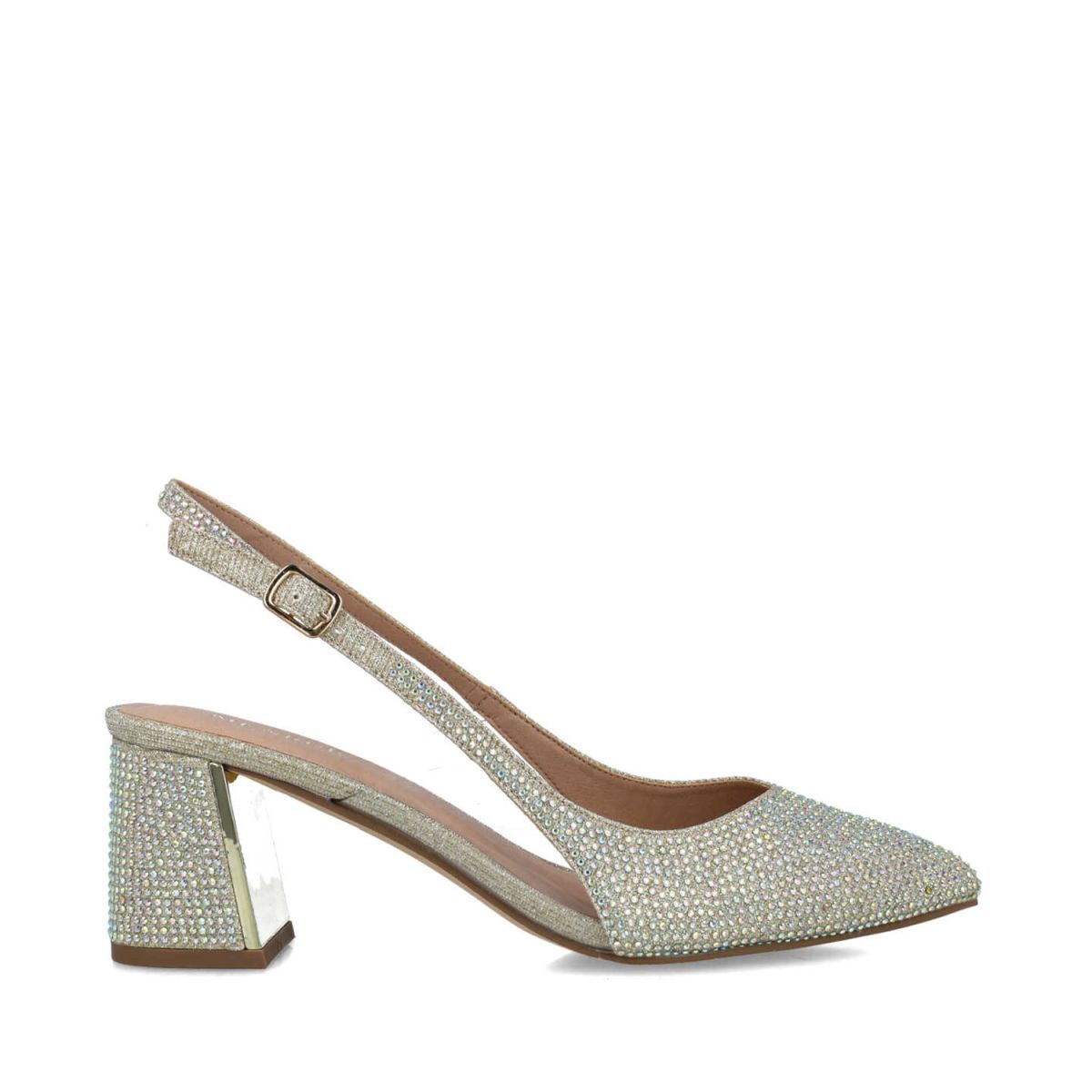 CORVUS - Glamorous Diamante-Embellished Gold Slingback Sandals