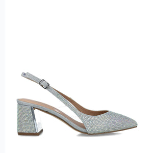 CORVUS - Glamorous Diamante-Embellished Silver Slingback Sandals