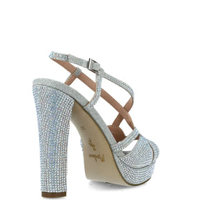 Eye-Catching High Heel Silver Sandals with Shimmering Diamante Detailing