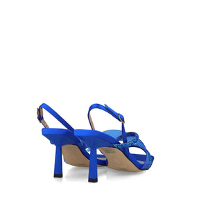 Close-up of the 6.5 cm heel height of the Glamorous Gala Royal Blue Sandal.