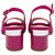 Close-up of the 6.5cm block heel of Fuchsia Flair Sandals.