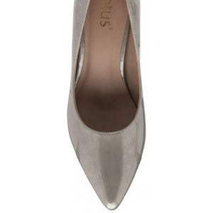 Timeless Elegance Grey Pearl Patent Heels with Pointed Toe