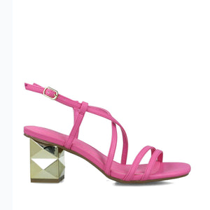 Main view of Menbur's HYDRA sassy pink block heel sandal.