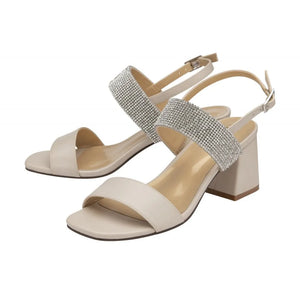 Elegant and Effortless Nude & Diamante Block Heel Sandals